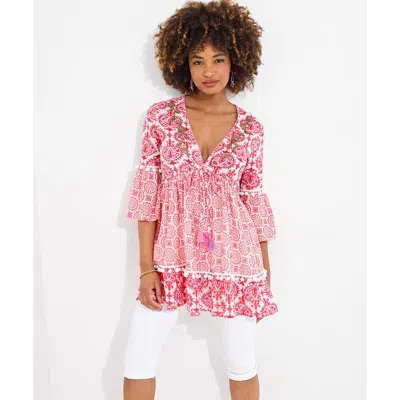 Joe Browns Bell Sleeve Pom Pom Tunic In Boho Medallion Patchwork