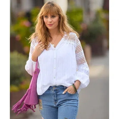 Joe Browns Crochet Trim Button-front Tunic Blouse In White