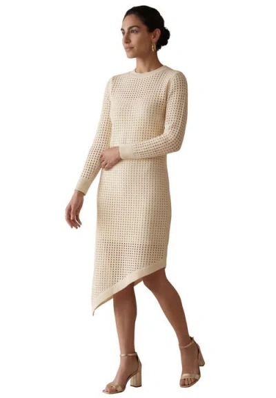 Joe Browns Long Sleeve Smocked Midi Dress In White