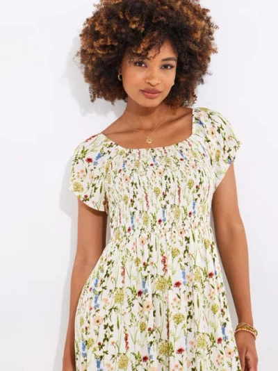 Joe Browns Square Neck Smocked Crinkle Maxi Dress In Multi