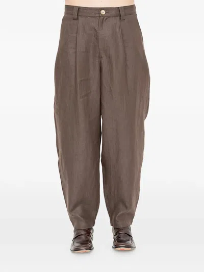 Joe Chia Glide Pleated Trousers In Brown