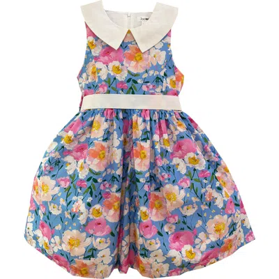 Joe-ella Kids' Contrast Collar Floral Dress In Blue