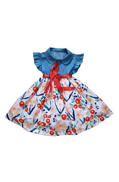 Joe-ella Kids' Flutter Sleeve Mix Print Dress In Blue
