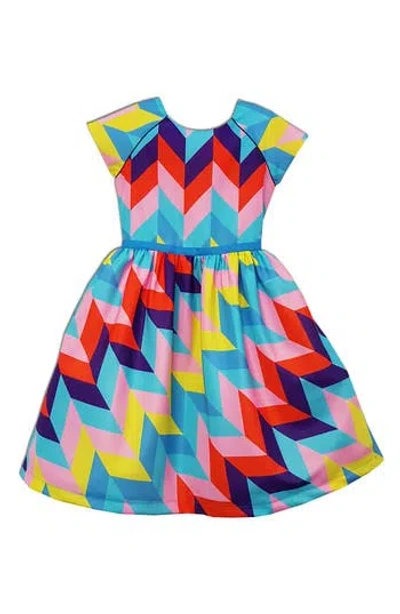 Joe-ella Kids' Geometric Cap Sleeve Dress In Multi