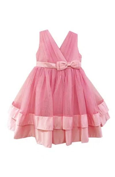 Joe-ella Kids' Satin Border Tiered Sleeveless Dress In Pink