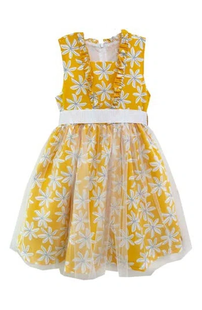 Joe-ella Kids' Tulle Overlay Sleeveless Dress In Yellow