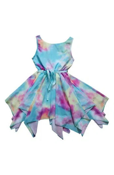 Joe-ella Kids' Watercolor Handkerchief Hem Dress In Blue