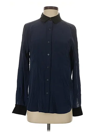 Pre-owned Joe Fresh Long Sleeve Silk Top Blue Collared Neckline Tops