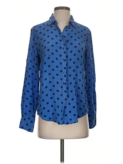Pre-owned Joe Fresh Long Sleeve Silk Top Blue Polka Dots Pattern Collared Neckline Tops