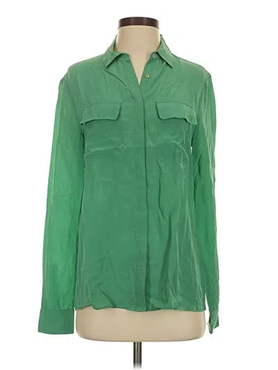 Pre-owned Joe Fresh Long Sleeve Silk Top Green Collared Neckline Tops