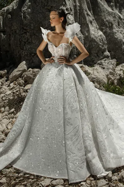 Joe Yazigi Haute Couture Embellished Gown With Ball Skirt In Multi