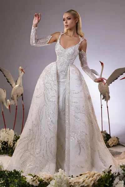 Joe Yazigi Haute Couture Embellished Gown With Removable Sleeves In Multi