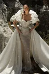 Joe Yazigi Haute Couture Embellished Gown With Sweeping Overskirt In Multi