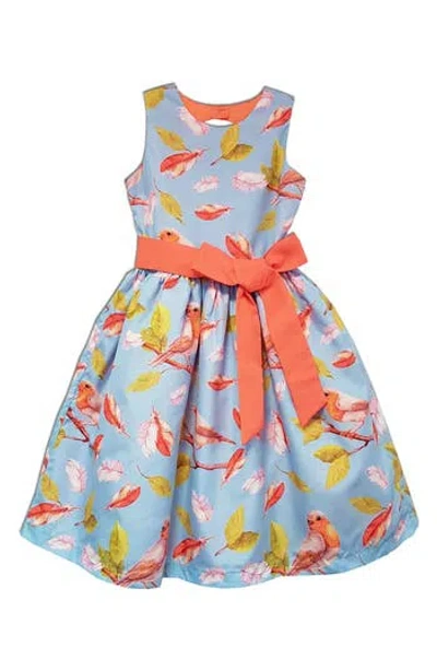 Joe-ella Kids' Bird & Floral Print Party Dress In Blue
