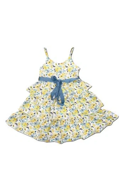 Joe-ella Kids' Floral Chiffon Tiered Party Dress In Yellow