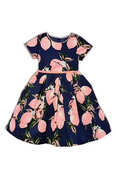 Joe-ella Kids' Lemon Print Party Dress In Navy