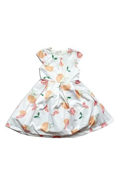 Joe-ella Kids' Grapefruit Print Pleated Dress In White