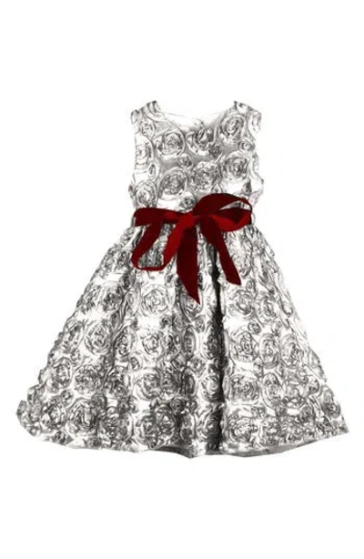 Joe-ella Kids' Rosette Textured Dress With Velvet Ribbon In Multi
