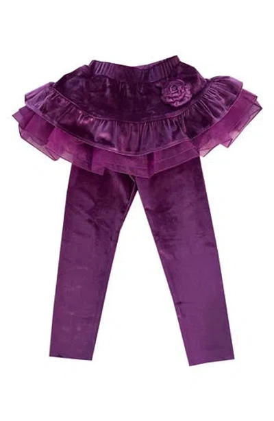 Joe-ella Kids' Stretch Velour Skirted Leggings In Purple