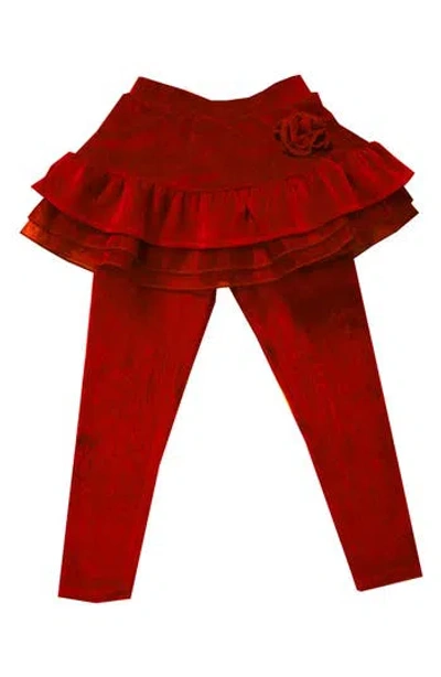 Joe-ella Kids' Stretch Velour Skirted Leggings In Red