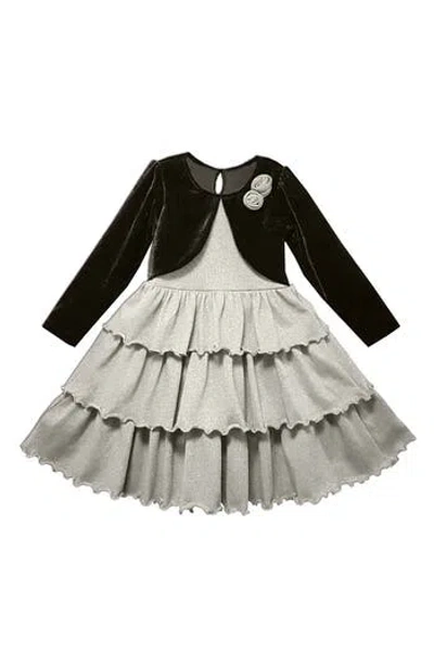 Joe-ella Kids' Tiered Dress With Attached Bolero In Gray