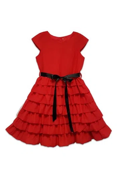 Joe-ella Kids' Tiered Ruffle Dress With Bow In Red