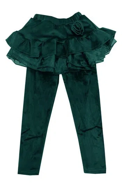 Joe-ella Kids' Velour Skirted Leggings In Green