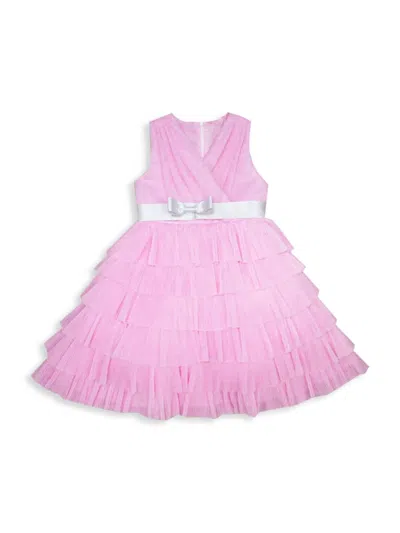 Joe-ella Kids' Little Girl's & Girl's Bow Tiered Ruffle Tulle Dress In Pink