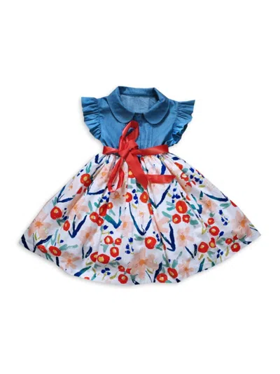 Joe-ella Kids' Little Girl's & Girl's Erin Chambray Floral Dress In Blue