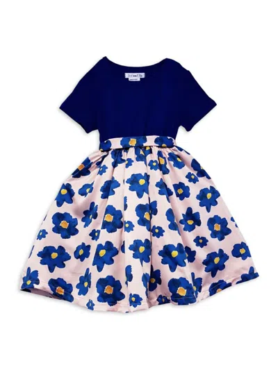 Joe-ella Kids' Little Girl's & Girl's Floral A Line Dress In Navy