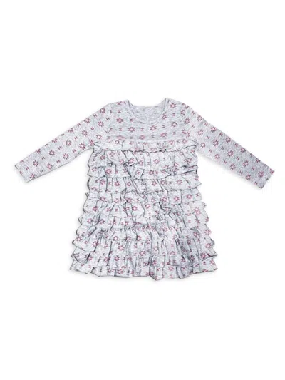 Joe-ella Kids' Little Girl's & Girl's Jody Geometric Ruffle Tiered Dress In Grey