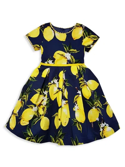 Joe-ella Kids' Little Girl's & Girl's Lemon Print Dress In Navy Yellow