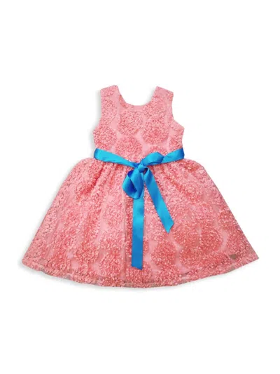 Joe-ella Kids' Little Girl's & Girl's Textured Floral A Line Dress In Pastel Coral