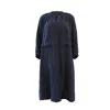 Joeleen Torvick Women's Blue Gathered Linen Midi Shirt Dress - Indigo In Blue