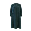Joeleen Torvick Women's Blue / Green Gathered Linen Midi Shirt Dress - Jewel In Blue/green