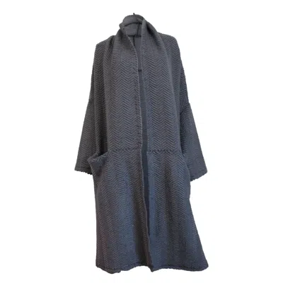 Joeleen Torvick Women's Grey Chunky Maxi Blanket Cardigan In Gray