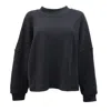 Joeleen Torvick Women's Large Terry Loop Architectural Pullover - Black In Black
