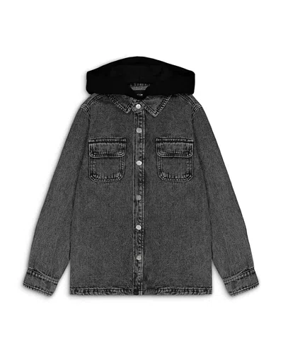 Joe's Jeans Boys' Long Sleeved Denim Shirt With Fleece Hood - Big Kid In Gray