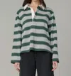 Joe's Jeans Dylan Oversized Rugby Shirt Top In Heather Grey Cilantro Stripe In Multi