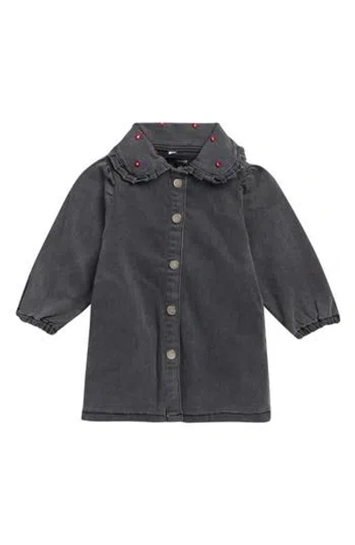 Joe's Jeans Babies'  Emrboidered Flower Long Sleeve Denim Dress In Gray