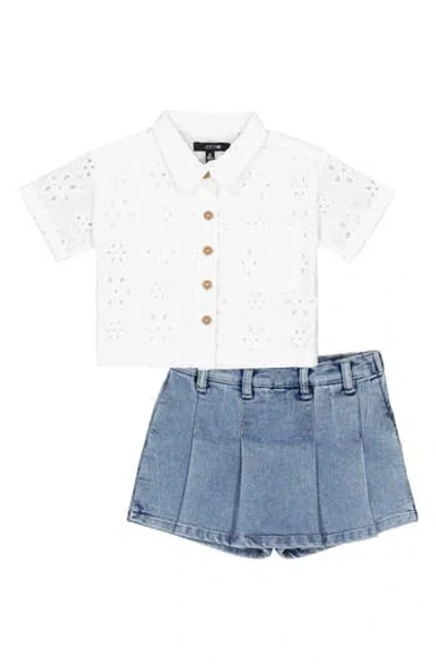 Joe's Jeans Kids' Eyelet Shirt & Denim Skort Set In White