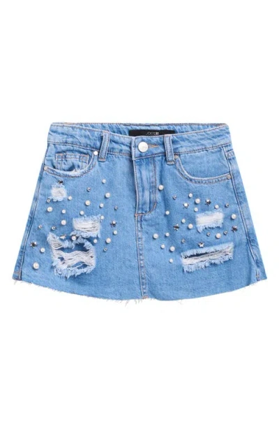 Joe's Jeans Kids' Imitation Pearl & Rhinestone Ripped Denim Skort In Blue