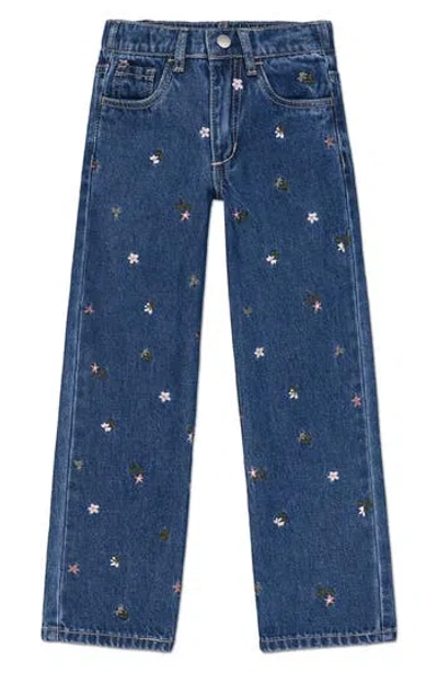 Joe's Jeans Kids' Mia Embroidered Floral Wide Leg Jeans In Blue