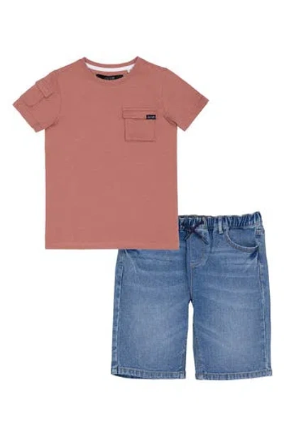 Joe's Jeans Kids' Pocket T-shirt & Pull-on Denim Shorts Set In White Red Rose
