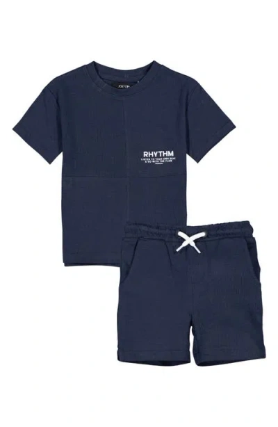 Joe's Jeans Kids' Rhythm Mixed Media Knit Top & Shorts Set In True Navy