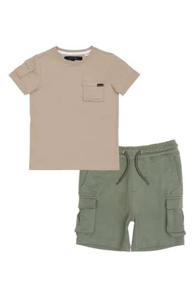 Joe's Jeans Kids' T-shirt & Knit Cargo Shorts Set In Cobblestone/green