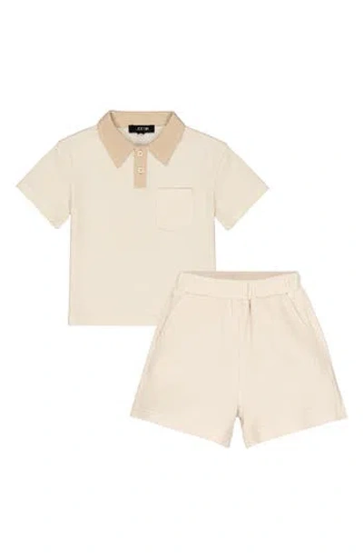 Joe's Jeans Kids' Waffle Knit Polo & Shorts Set In Neutral