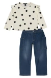Joe's Jeans Polka Dot Ruffle Top & Jeans Set In Multi