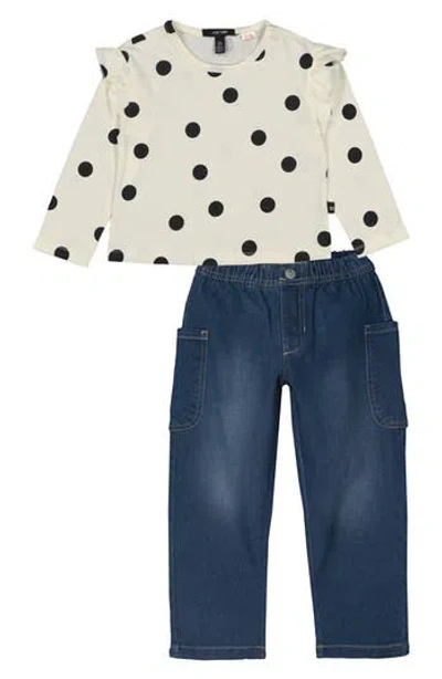 Joe's Jeans Babies'  Polka Dot Ruffle Top & Jeans Set In Multi