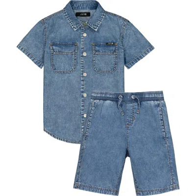 Joe's Jeans Kids'  Short Sleeve Chambray Button-up Shirt & Shorts Set In Blue